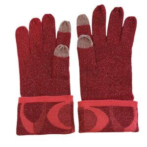 Coach Cranberry Lightweight Logo Glittery Gloves Size Small